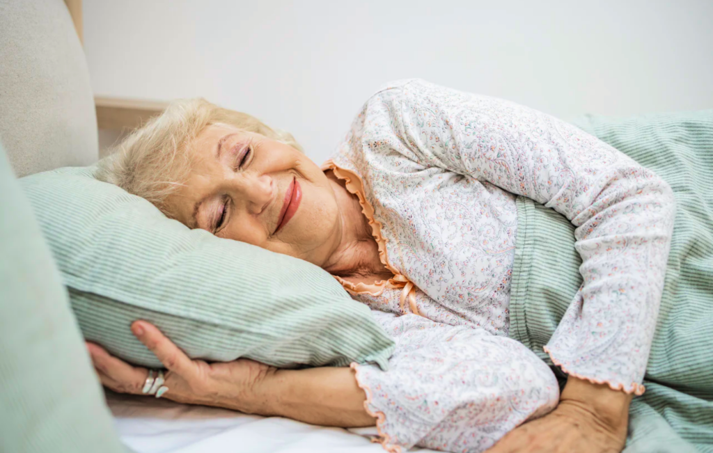 Woman sleeping peacefully and happily.